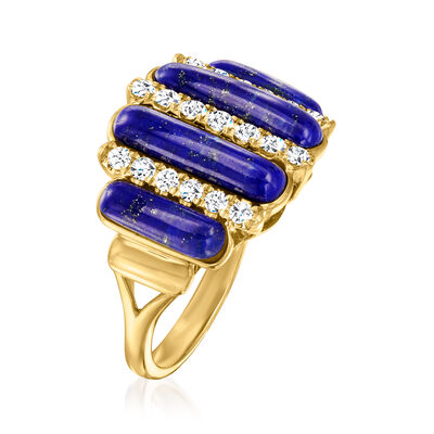 Lapis and .47 ct. t.w. Diamond Striped Ring in 14kt Yellow Gold