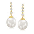 10-10.5mm Cultured South Sea Pearl and .17 ct. t.w. Diamond Drop Earrings in 14kt Yellow Gold