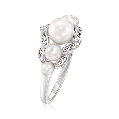 3-6.5mm Cultured Pearl Ring with .10 ct. t.w. Diamonds in Sterling Silver