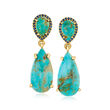 Turquoise and .20 ct. t.w. Sapphire Drop Earrings in 18kt Gold Over Sterling