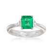 C. 2000 Vintage .91 Carat Emerald and .23 ct. t.w. Diamond Three-Stone Ring in 18kt White Gold