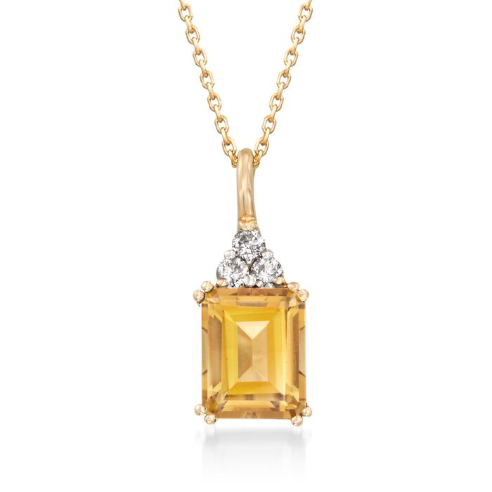 3.20 Carat Citrine and .19 ct. t.w. Diamond Pendant Necklace in 14kt Yellow Gold