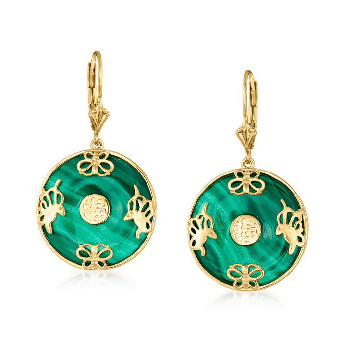 Malachite &quot;Good Fortune&quot; Butterfly Drop Earrings in 18kt Gold Over Sterling