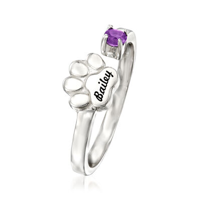 Personalized Birthstone and Name Paw Ring in Sterling Silver