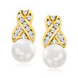 7.5mm Cultured Pearl and .32 ct. t.w. Diamond Drop Earrings in 14kt Yellow Gold