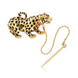 C. 1970 Vintage 18kt Yellow Gold and Black Enamel Panther Pin with Synthetic Ruby Accents