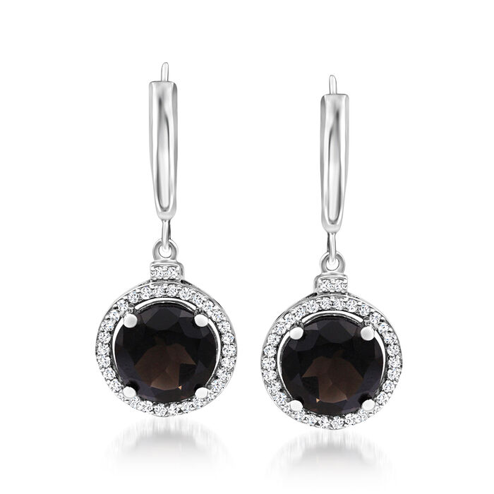 6.00 ct. t.w. Smoky Quartz Drop Earrings with .30 ct. t.w. White Topaz in Sterling Silver