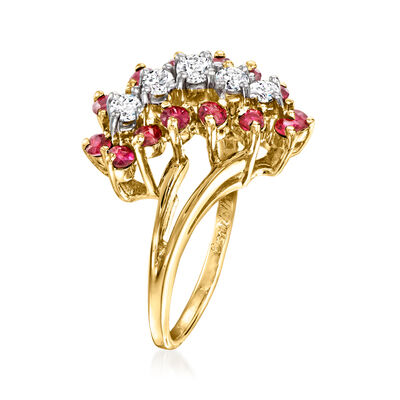 C. 1980 Vintage 1.15 ct. t.w. Ruby and .35 ct. t.w. Diamond Diagonal Ring in 14kt Yellow Gold