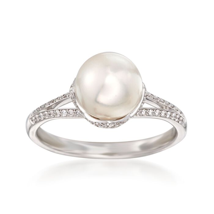 Mikimoto 8-8.5mm Akoya Pearl Ring with Diamonds in 18kt White Gold