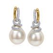 10-11mm Cultured South Sea Pearl and .50 ct. t.w. Diamond Coiled Drop Earrings in 14kt Yellow Gold