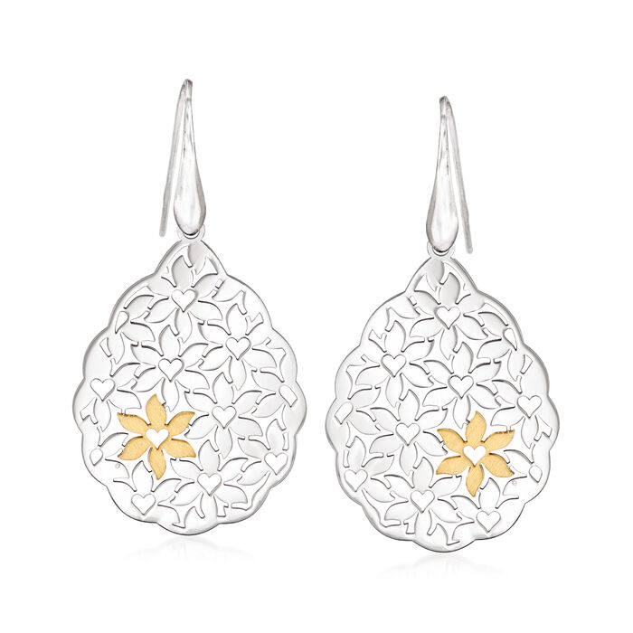 Italian Two-Tone Sterling Silver Floral Drop Earrings