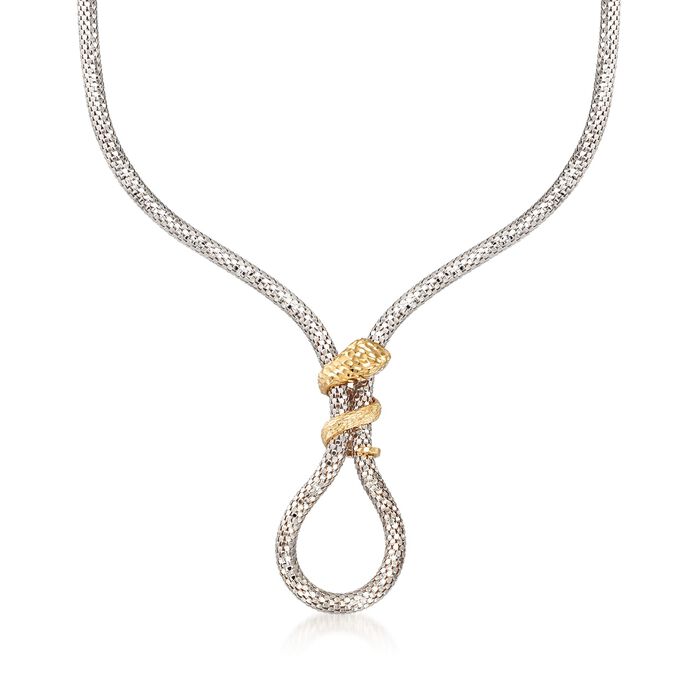 Italian Sterling Silver Mesh Necklace with 18kt Gold Over Sterling Twisted Snake