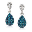 .47 ct. t.w. Pave Blue and White Diamond Drop Earrings in Sterling Silver
