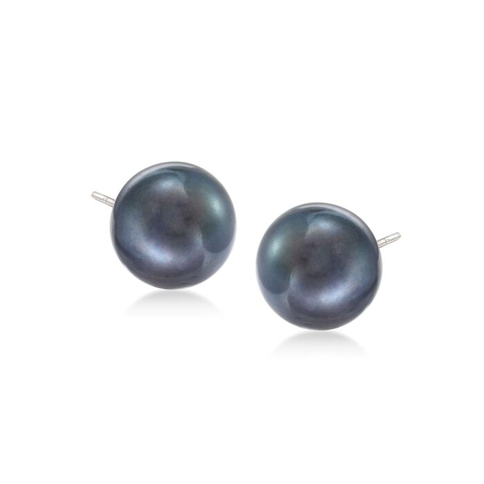 10-11mm Black Cultured Pearl Stud Earrings in 14kt White Gold