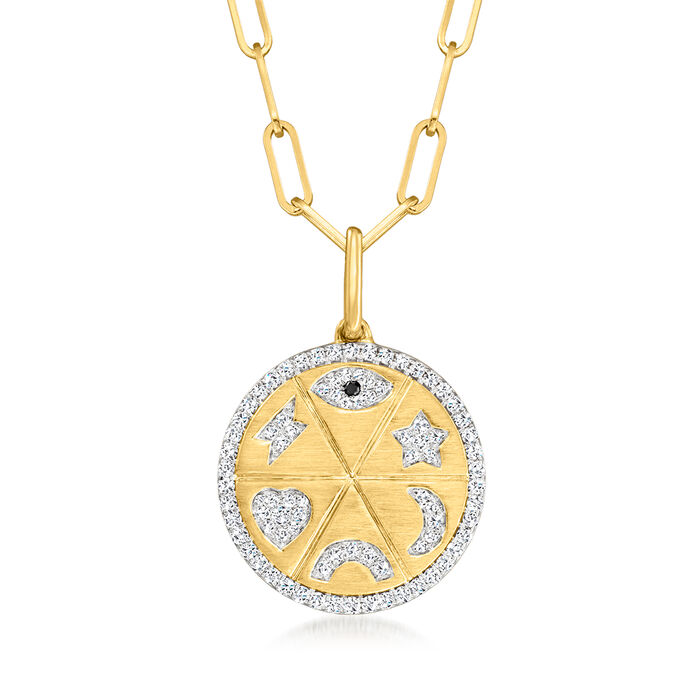 .50 ct. t.w. White and Black Diamond Lucky Symbol Medallion Pendant Necklace in 14kt Yellow Gold