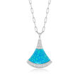 Charles Garnier &quot;Fanfare&quot; Blue Synthetic Opal and .30 ct. t.w. CZ Pendant Paper Clip Link Necklace in Sterling Silver