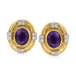C. 1980 Vintage 6.50 ct. t.w. Amethyst and .65 ct. t.w. Diamond Clip-On Earrings in 14kt Yellow Gold