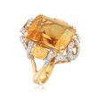 C. 1960 Vintage 19.00 ct. t.w. Citrine and .75 ct. t.w. Diamond Ring in 18kt Yellow Gold