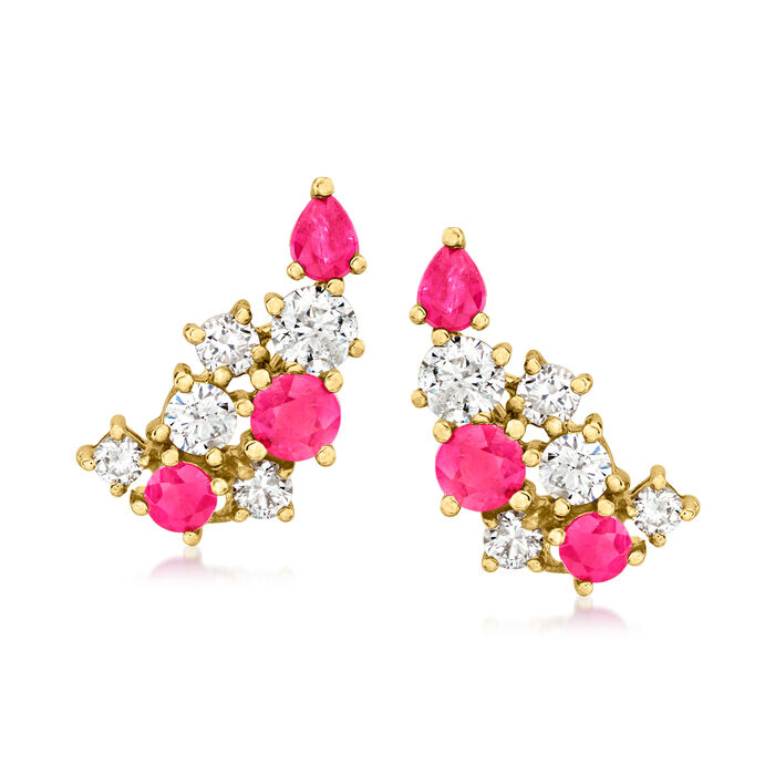 1.50 ct. t.w. Ruby and 1.30 ct. t.w. Diamond Cluster Earrings in 14kt Yellow Gold