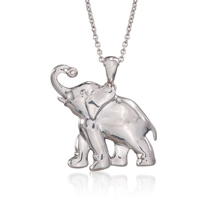 Sterling Silver Elephant Pendant Necklace With Diamond