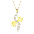 C. 1990 Vintage 8.00 ct. t.w. Lemon Quartz and .35 ct. t.w. Diamond Wing Pendant Necklace in 14kt Yellow Gold