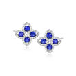 .70 ct. t.w. Sapphire and .33 ct. t.w. Diamond Flower Earrings in 14kt White Gold