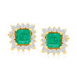 .70 ct. t.w. Emerald and .32 ct. t.w. Diamond Stud Earrings in 14kt Yellow Gold