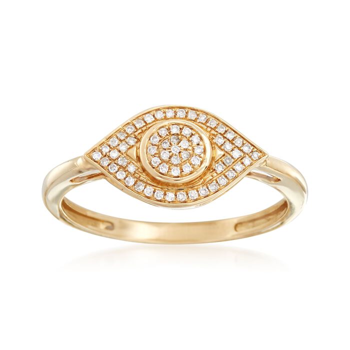 .10 ct. t.w. Pave Diamond Evil Eye Ring in 14kt Yellow Gold