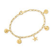 14kt Yellow Gold Sea Life Paper Clip Link Charm Bracelet