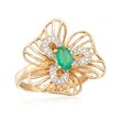 .30 Carat Emerald and .13 ct. t.w. Diamond Openwork Floral Ring in 14kt Yellow Gold