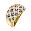 C. 1990 Vintage 1.88 ct. t.w. Sapphire and 1.13 ct. t.w. Diamond Wave Ring in 18kt Yellow Gold