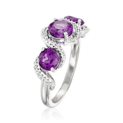 1.70 ct. t.w. Amethyst and .10 ct. t.w. Diamond Swirl Ring in Sterling Silver
