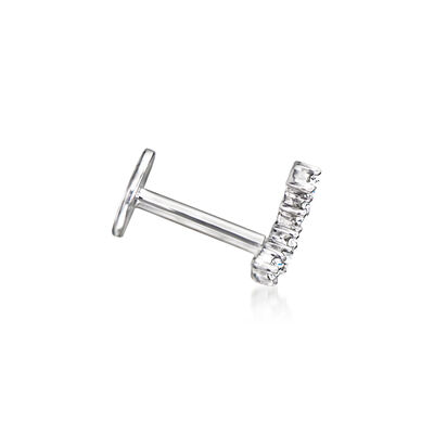 Diamond-Accented Single Curved Bar Flat-Back Stud Earring in Sterling Silver
