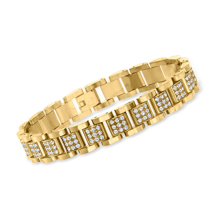 Men's 3.60 ct. t.w. CZ Square-Link Bracelet in 18kt Yellow Gold Plate Over Stainless Steel