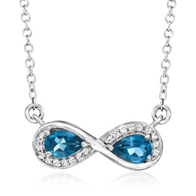 2.10 ct. t.w. London Blue Topaz and .10 ct. t.w. White Zircon Jewelry Set: Necklace and Ring in Sterling Silver