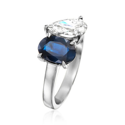 2.00 Carat Sapphire and 1.00 Carat Lab-Grown Diamond Toi et Moi Ring in 14kt White Gold