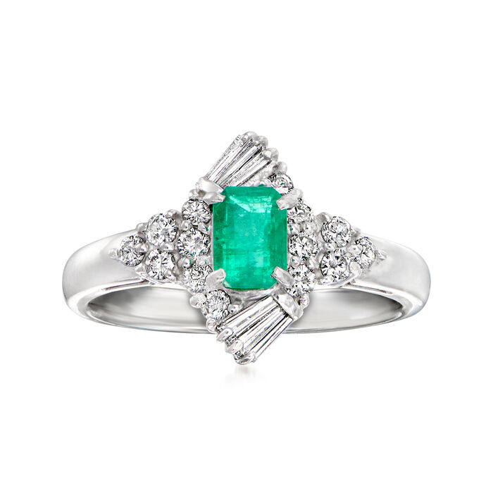 C. 1990 Vintage .45 Carat Emerald and .36 ct. t.w. Diamond Ring in Platinum