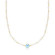 4.60 Carat Sky Blue Topaz and 4-5mm Cultured Pearl Necklace in 14kt Yellow Gold