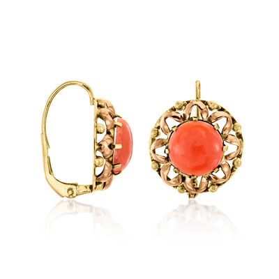 C. 1970 Vintage Red Coral Flower Earrings in 14kt Yellow Gold