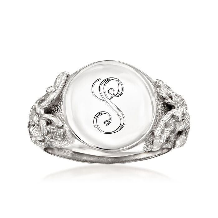 Italian Sterling Silver Personalized Floral Signet Ring