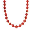 3-13mm Red and Pink Coral Bead Necklace in 14kt Yellow Gold