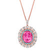 6.50 Carat Pink Topaz Pendant with .40 ct. t.w. Swiss Blue Topaz and .73 ct. t.w. Diamonds in 14kt Rose Gold