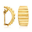 C. 1980 Vintage Tiffany Jewelry 18kt Yellow Gold Ridged Clip-On J-Hoop Earrings