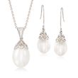 9-10mm Cultured Pearl Jewelry Set: Necklace and Drop Earrings in Silvertone