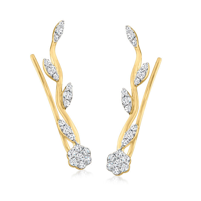 .33 ct. t.w. Diamond Floral Ear Climbers in 14kt Yellow Gold