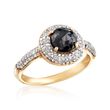 1.25 ct. t.w. Black and White Diamond Halo Ring in 14kt Yellow Gold