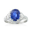C. 1990 Vintage 2.15 Carat Sapphire Ring in 14kt White Gold