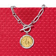 Italian Sterling Silver and 18kt Gold Over Sterling Replica Bumblebee Lira Coin Paper Clip Link Toggle Necklace 