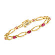 C. 1980 Vintage 3.50 ct. t.w. Ruby and .20 ct. t.w. Diamond Geometric-Link Bracelet in 14kt Yellow Gold