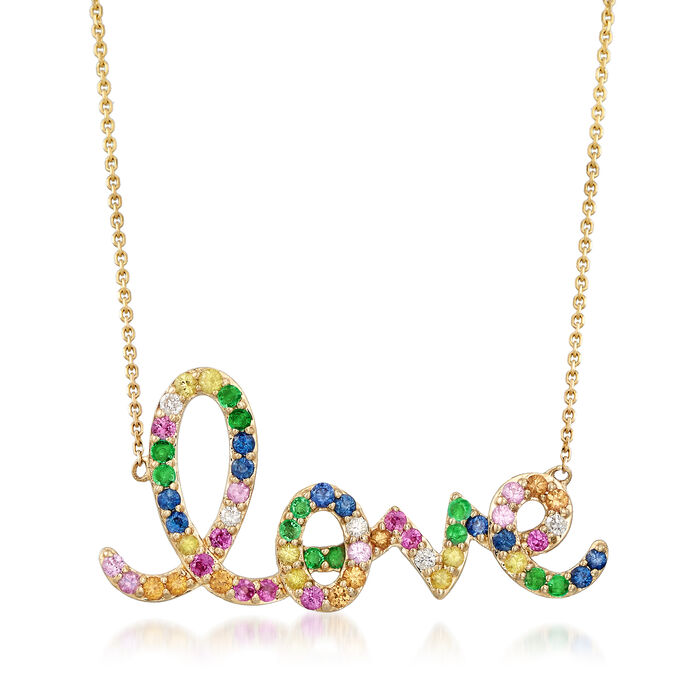 .60 ct. t.w. Multi-Gemstone &quot;Love&quot; Necklace in 14kt Yellow Gold